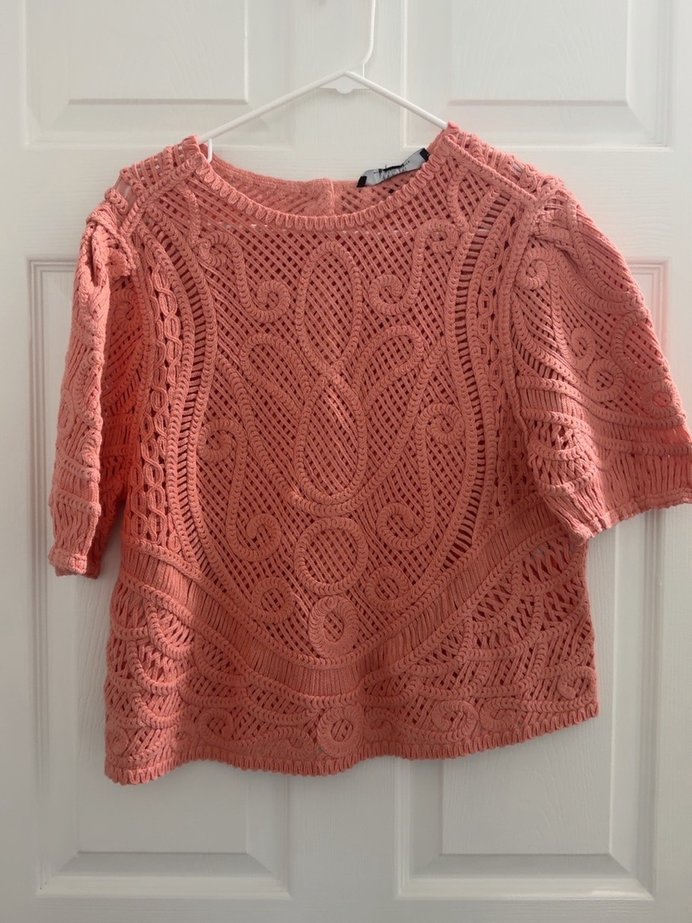 White House Black Market Coral Crochet Short-Sleeve Blouse
